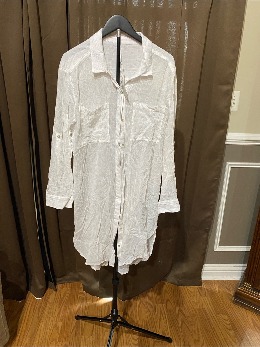 Seafolly White Button-Front Swim Coverup Shirt